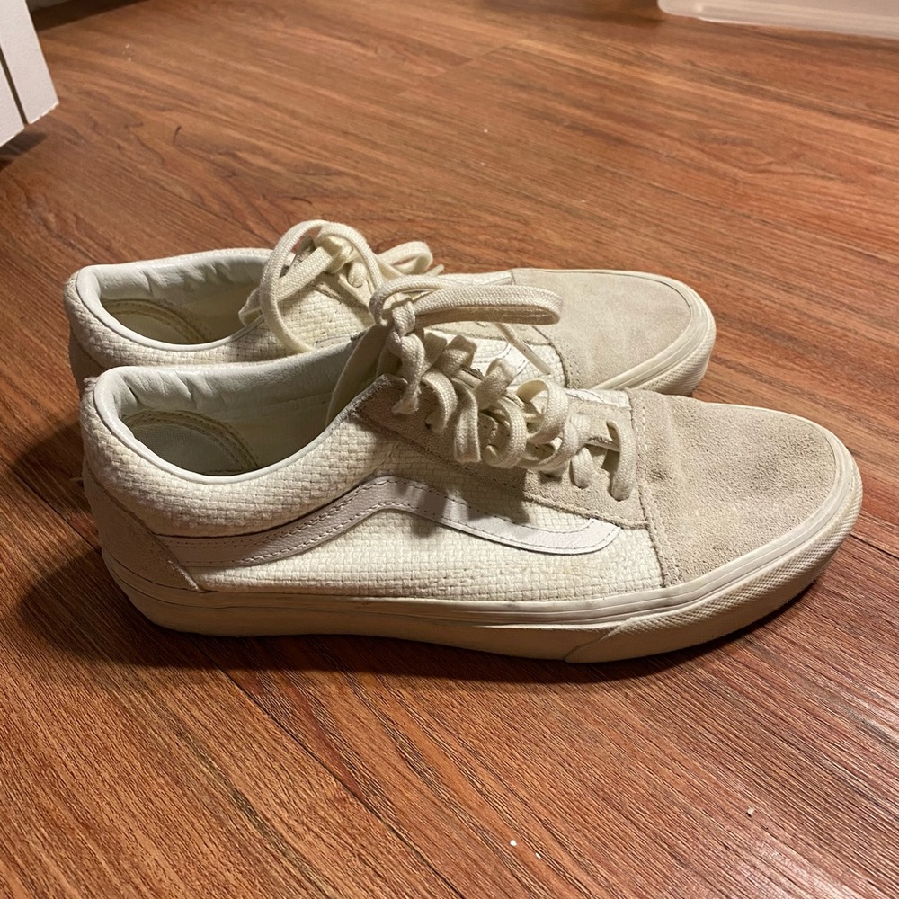 Vans® Unisex Old Skool Lace-Up Sneakers in White Suede and Canvas